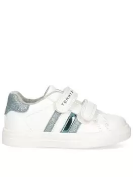 Tommy Hilfiger Girls Low Cut Velcro Trainers - White/light Blue, White/Light Blue, Size 10 Younger