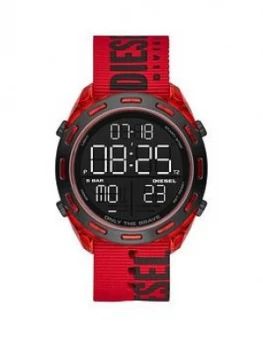 Diesel Crusher Digital Dial Red Case Black Branded Fabric Strap Mens Watch