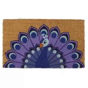 JVL Eco-friendly Latex Backed Coir Door Mat, Peacock