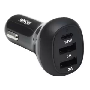 Tripp Lite U280-C03-36W-1B 3-Port USB Car Charger 36W Max - USB-C PD 3.0 Up to 18W 2 USB-A QC 3.0 Up to 36W