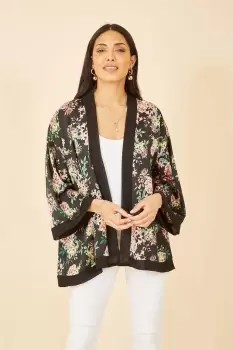 Black Floral Satin Kimono