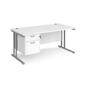 Office Desk Rectangular Desk 1600mm With Pedestal White Top With Silver Frame 800mm Depth Maestro 25 MC16P2SWH