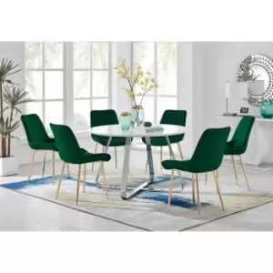 Furniture Box Santorini White Round Dining Table and 6 Green Pesaro Gold Leg Chairs