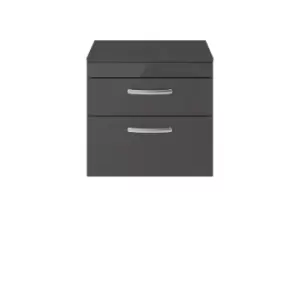 Nuie Athena 600 Wall Hung 2-drawer Vanity & Worktop - Gloss Grey