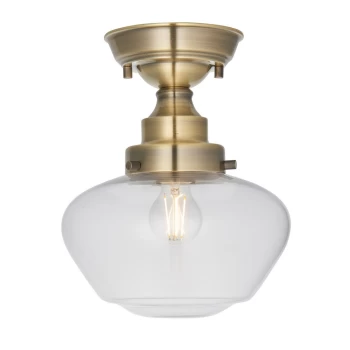 Finale Semi Flush Ceiling Light Antique Brass Plate & Clear Glass