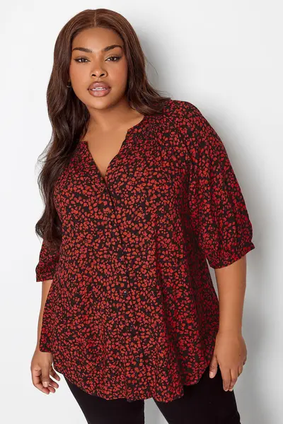 Yours Printed Notch Neck Blouse Red