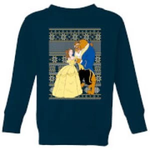 Disney Classic Beauty and The Beast Pattern Kids Christmas Sweatshirt - Navy - 11-12 Years