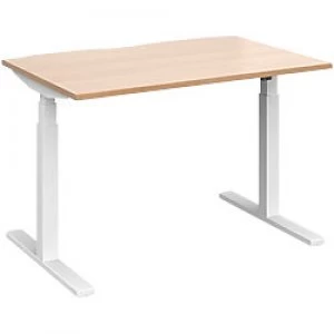 Elev8 Rectangular Sit Stand Single Desk with Beech Coloured Melamine Top and White Frame 2 Legs Touch 1200 x 800 x 675 - 1300 mm