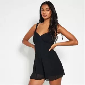 I Saw It First Dobby Mesh Tie Detail Playsuit - Black