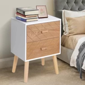 HOMCOM Nordic Style 2 Drawers Side Cabinet, 40Lx30Wx55.5H cm-White/Natural Wood Colour