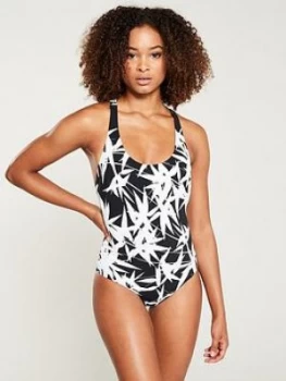 Speedo Sculpture Aurasheen Printed Swimsuit - Black/White