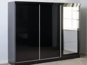 Seconique Nevada Black High Gloss Sliding Mirrored Triple Wardrobe