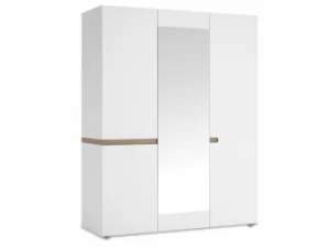 Furniture To Go Chelsea White High Gloss and Truffle Oak 3 Door Mirrored Triple Wardrobe Flat Packe