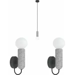 Ceiling Pendant Light & 2x Matching Wall Lights Anthracite Terrazzo Stone Holder