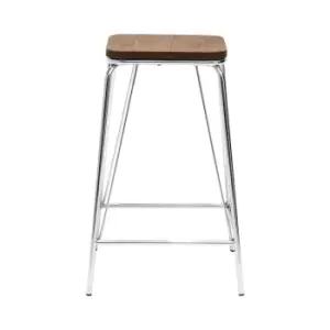 Elm Wood Stool with Chrome Metal Legs