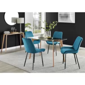 Furniturebox Malmo Rectangular Glass and Wooden Leg Modern Industrial Dining Table & 4 Blue Pesaro Black Leg Velvet Chairs