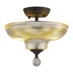 Luminosa Talisa 2 Light Semi Flush Ceiling Lamp E27 With Round 30cm Glass Shade Graphite, Clear