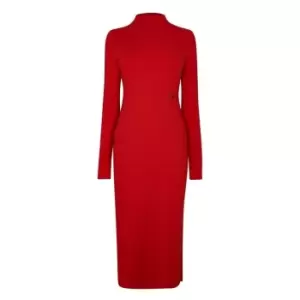 Calvin Klein Jeans Shiny Rib High Neck Dress - Red