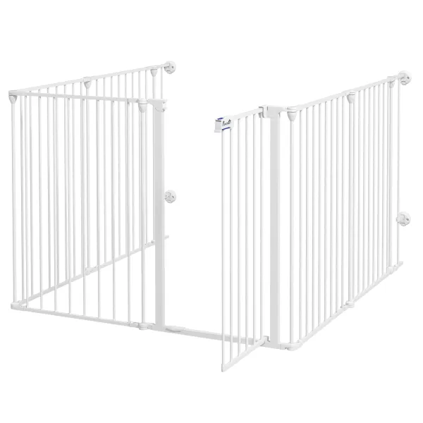 PawHut Dog Playpen, Foldable Dog Pen, Metal Rabbit Run, Pet Crate Fence with Door for Indoor and Outdoor, 90H x 123L x 102Wcm, White