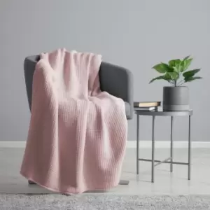 Waffle Weave 100% Cotton Knitted Throw, Blush, 150 x 200 Cm - Belledorm