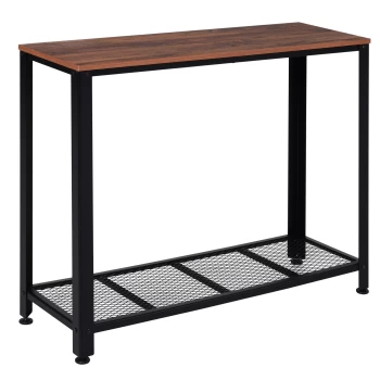 HOMCOM 2-Tier Console Table Side/End Table w/ Bottom Mesh Shelf Rectangular Adjustable Feet For Living Room Entryway Hallway Brown Black AOSOM UK