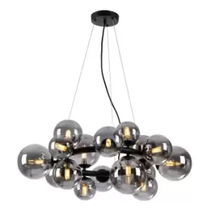 Luminosa Marshall Circular Ceiling Pendant, 16 Light G9, Satin Black, Smoke Plated Glass