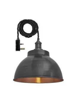 Brooklyn Dome Pendant, 13 Inch, Pewter & Copper, Pewter Holder With Plug