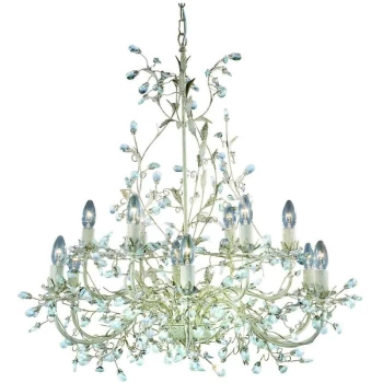 Searchlight Almandite - 12 Light Multi Arm Ceiling Pendant Gold, Cream with Crystals Floral Leaves Design, E14