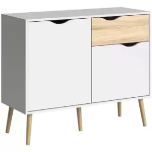 Oslo Sideboard - Small - 1 Drawer 2 Doors in White and Oak - White and Oak