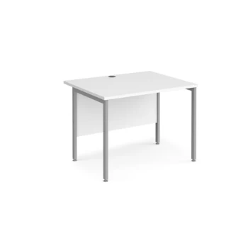 Office Desk 1000mm Rectangular Desk With H-Frame Leg White Tops With Silver Frames 800mm Depth Maestro 25