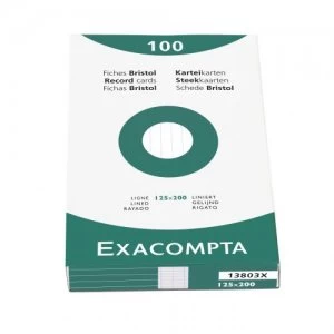 Exacompta Record Cards Lined 125x200mm White 13803X (PK100)