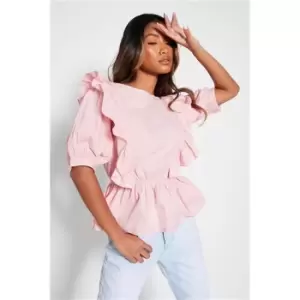 I Saw It First Dusky Pink High Neck Short Puff Sleeve Blouse - Pink