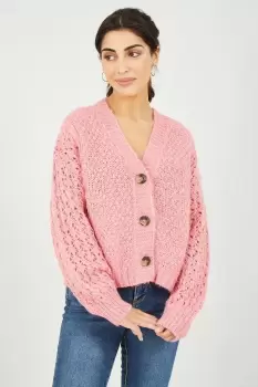 Pink Chunky Knit Crochet Cardigan