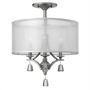 3 Light Semi Flush Ceiling Light Brushed Nickel, E14