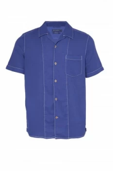 Mens French Connection Overdye Textured Dobby Short Sleeve Shirt Cobalt