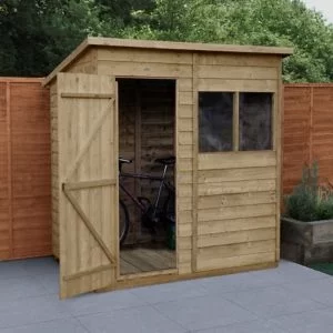 Forest Garden 6X4 Pent Pressure Treated Overlap Wooden Shed With Floor Natural Timber