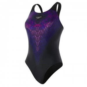 Speedo Mirrorglow Swimsuit - BLACK & PURPLE