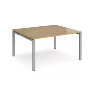 Bench Desk 2 Person Rectangular Desks 1400mm Oak Tops With Silver Frames 1200mm Depth Adapt