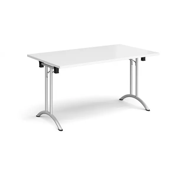 Rectangular Folding Meeting Table with Silver Curved Legs - 1400mm - White