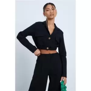 I Saw It First Black Utility Cargo Cropped Shirt - Black