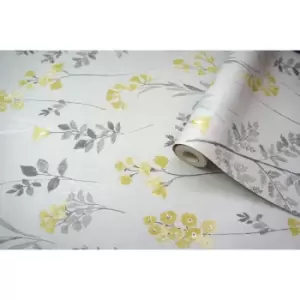 Holden Decor Statement Farley Grey & Yellow Floral Smooth Wallpaper