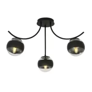 Boston Black Multi Arm Globe Ceiling Light with Clear,Black Glass Shades, 3x E14