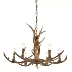 Searchlight Stag - 6 Light Multi Arm Ceiling Pendant Rustic brown, E14