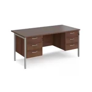 Office Desk Rectangular Desk 1600mm With Double Pedestal Walnut Top With Silver Frame 800mm Depth Maestro 25 MH16P33SW