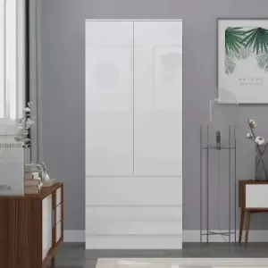 FWStyle White Gloss Modern Scandinavian 2 Door 2 Drawer Combination Wardrobe