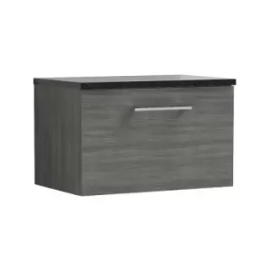 Nuie Arno Anthracite 600mm Wall Hung Single Drawer Vanity Unit with Sparkling Black Laminate Worktop - ARN522LSB - Anthracite