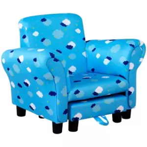 HOMCOM Childrens Sofa Mini Sofa Wood Frame w/ Footrest Anti Slip Legs High Back Arms Bedroom Playroom Furniture Cute Cloud Star Blue