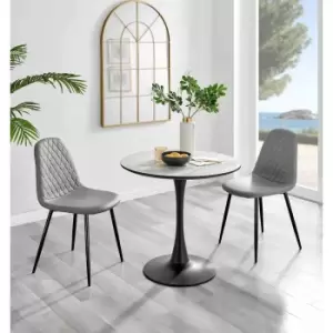 Furniture Box Elina White Marble Effect Round Dining Table and 2 Grey Corona Black Leg Chairs