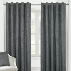 Homescapes - homecapes Dark Grey Heavy Boucle Textured Blackout Lined Eyelet Curtain Pair, 90 x 90'