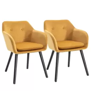 HOMCOM Modern Upholstered Fabric Bucket Seat Dining Armchairs Set Of 2 Yellow